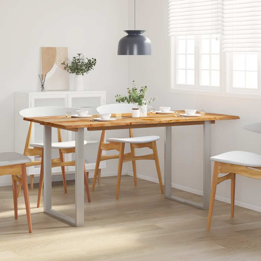 vidaXL Esstisch aus massivem Akazienholz und pulverbeschichtetem Stahl in Silber und Braun, B/T/H: 160 x 80 x 76 cm - Bild 3