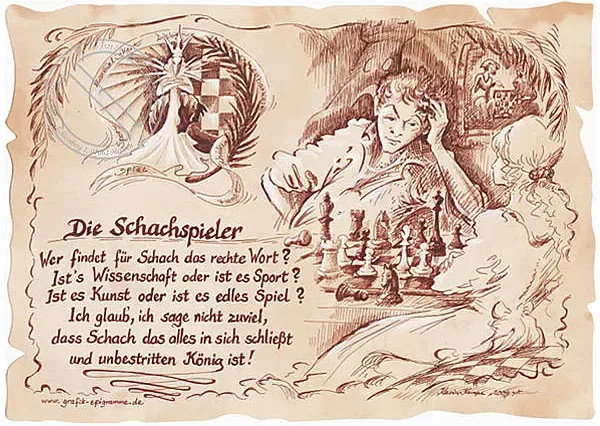 Tantum Graphic Sportbild Schachspieler auf Antikpapier in Braun, Poster im A4-Format - Bild 1