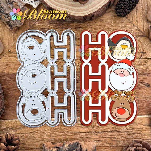 Metall Stanzformen für Scrapbooking mit Weihnachtsmotiv HOHOHO, Pinguin, Weihnachtsmann und Hirsch in Silber - Bild 1