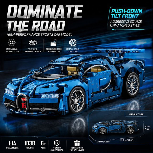 Bugatti Supersportwagen, Baukasten, Blau, 1:14, ab 6 Jahren - Bild 1