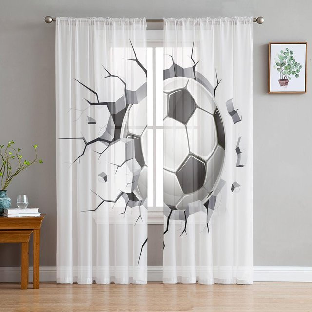 Yiran Furniture Fußball Sport Vorhang aus semi-transparentem Tüll in Weiß, Breite: 135 cm, Höhe: 137 cm - Bild 1