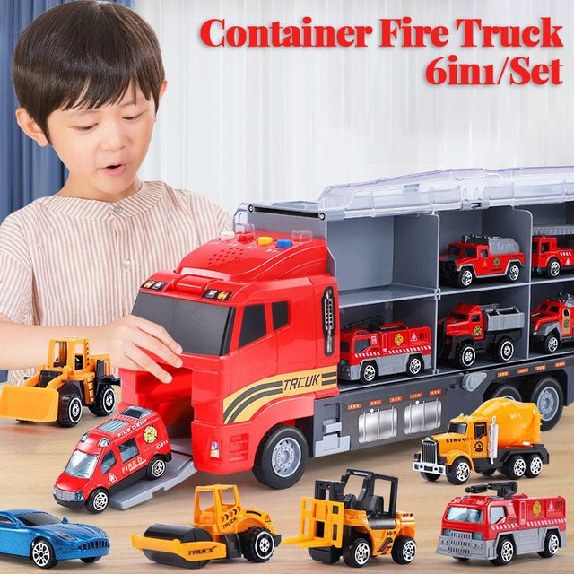 CONUSEA Container Feuerwehr Auto, Spielzeug Set, Metall, 6 in 1 Set - Bild 1