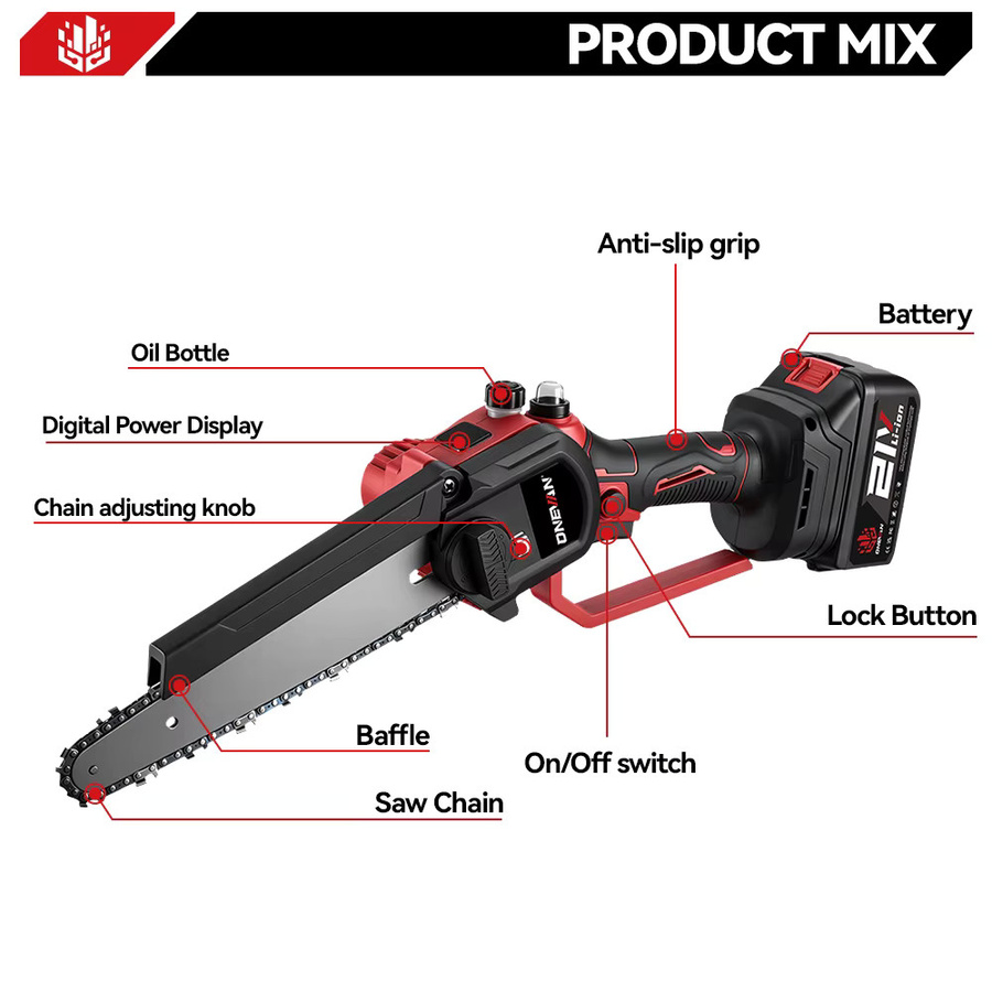 ONEVAN Bürstenlose elektrische 8 Zoll Kettensäge mit automatischer Ölung für Makita 18V LXT Akkus zur Holzbearbeitung und Gartenpflege - Bild 5