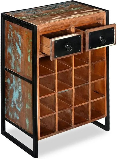 vidaXL Weinregal aus massivem Altholm in Braun für 16 Flaschen im Industrie-Stil, B/T/H: 80 x 35 x 54 cm - Bild 1