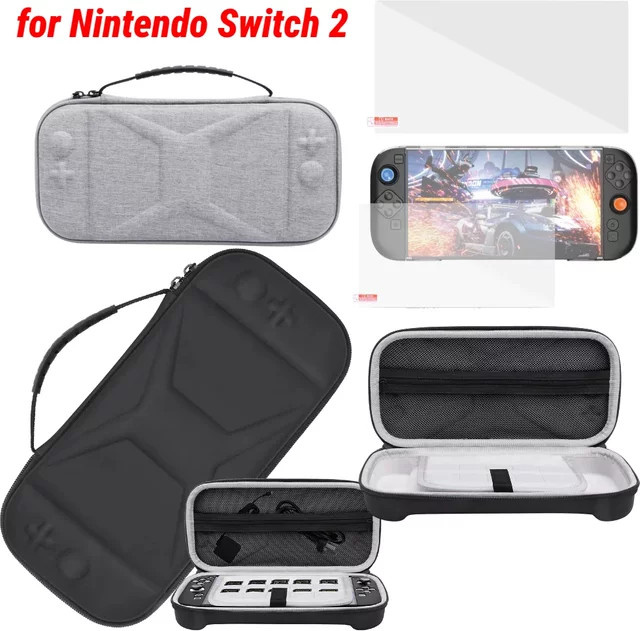 Nintendo Switch 2 Tragetasche mit stoßfester Schutzfolie aus gehärtetem Glas in Schwarz oder Grau - Bild 1
