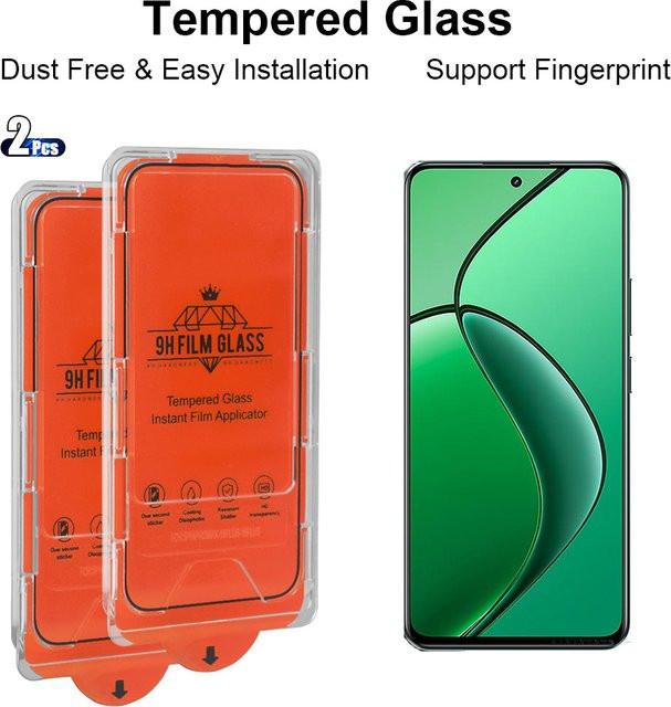 2 Stück HD gehärtetes Glas Displayschutzfolie für Realme 14T, 14, 14X, 13 Pro und 12 4G, transparent, kompatibel mit Fingerabdruck-Entsperrung - Bild 1