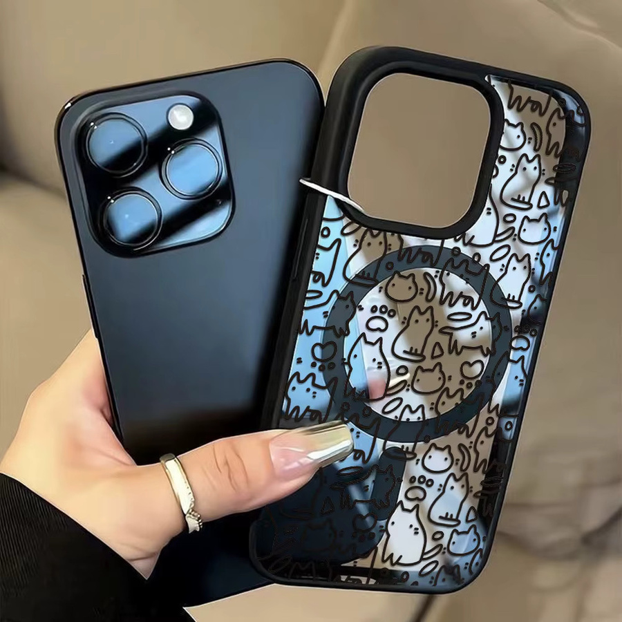 AKABEILA Magnetische Handyhülle mit Katzenmotiv und Lanyard für iPhone 11 bis iPhone 18 Pro Max, Stoßfeste Acryl-Matthülle - Bild 2