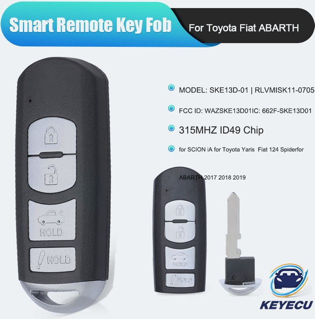 KEYECU WAZSKE13D01 Smart Keyless Remote Key Fob in Schwarz für Scion iA 2016, Toyota Yaris und Fiat 124 Spider 2017-2019 sowie ABARTH - Bild 1