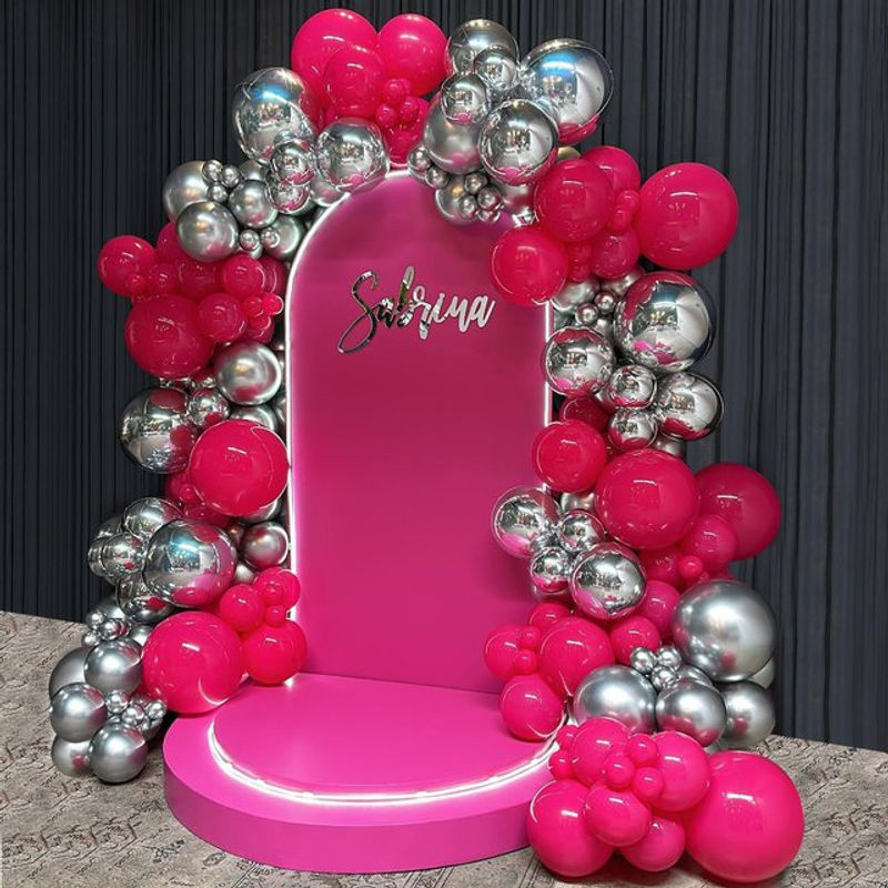 RENYUAN 132-teiliges 4D-Folienballon-Girlandenbogen Set in Rosa und Silber zur Dekoration für Geburtstag, Babyparty, Hochzeit oder Junggesellenabschied - Bild 1