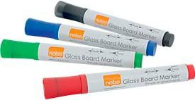 Nobo Glas-Whiteboard Marker Set mit feiner Spitze, 4er Pack, sortierte Farben - Bild 1