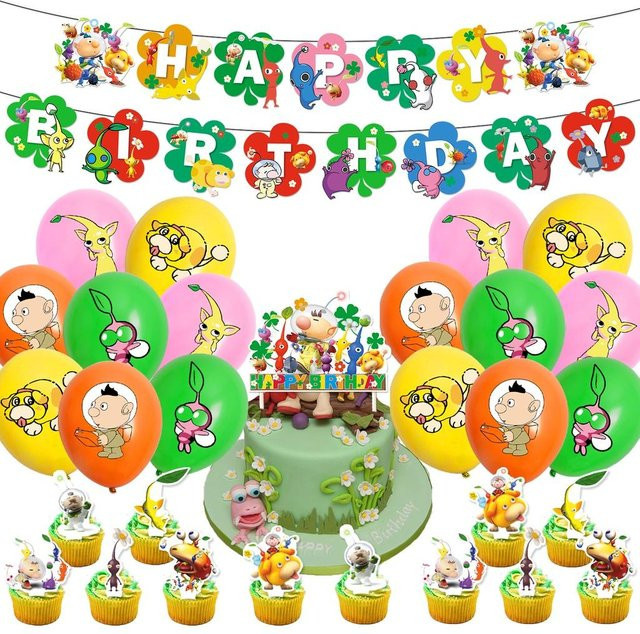 FrostFlora Pikmin-4 Party-Dekorations-Set für Kinder in Mehrfarbig mit Banner, Ballons, Tortenaufsatz und Girlanden - Bild 1