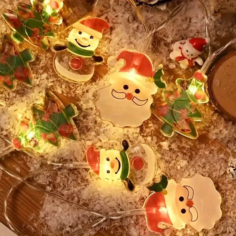 Bunte LED Lichterkette mit Cartoon Santa Claus als Weihnachtsbaum Dekoration und Hängende Ornamente für Kinder - Bild 2