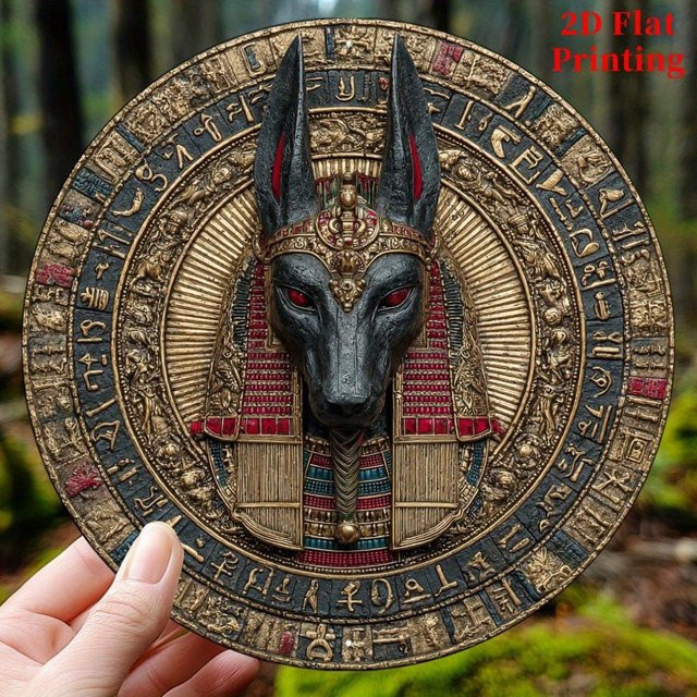Runde 2D-Wandkunst aus Aluminium mit Anubis-Design von CIFBUY, Durchmesser: 20 cm - Bild 1
