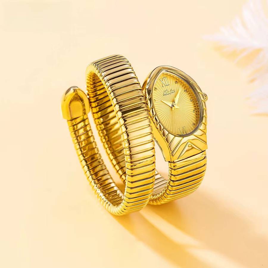 MISSFOX Armbanduhr Schlangenform, Quarz, Edelstahl, Gold, Damen - Bild 1