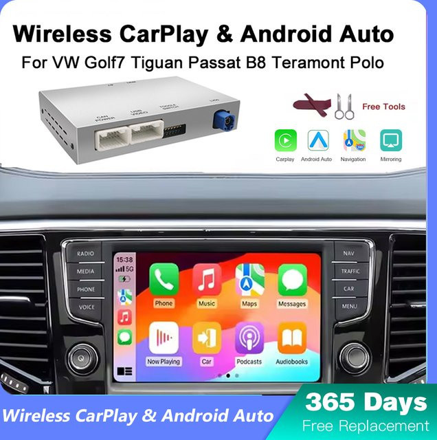 AUTOABC Wireless CarPlay und Android Auto Adapter für Volkswagen Golf 7, SEAT Leon MK3, Tiguan, Lamando, Magotan, Phideon und Teramont mit MIB1/MIB2 System, Schwarz - Bild 1