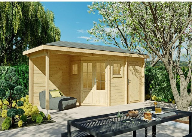 Fjordholz Gartenhaus Evelyn 1E als 5-Eck Log Cabin in Braun mit Fenster und Tür - Bild 1