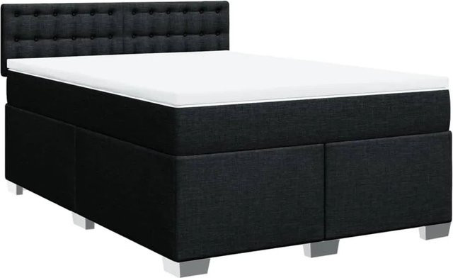 vidaXL Boxspringbett mit Matratze Schwarz, Hybrid-Bett mit USB-Ladeport und Unterbettbeleuchtung, B/T/H: 140 x 200 x 144 cm - Bild 1