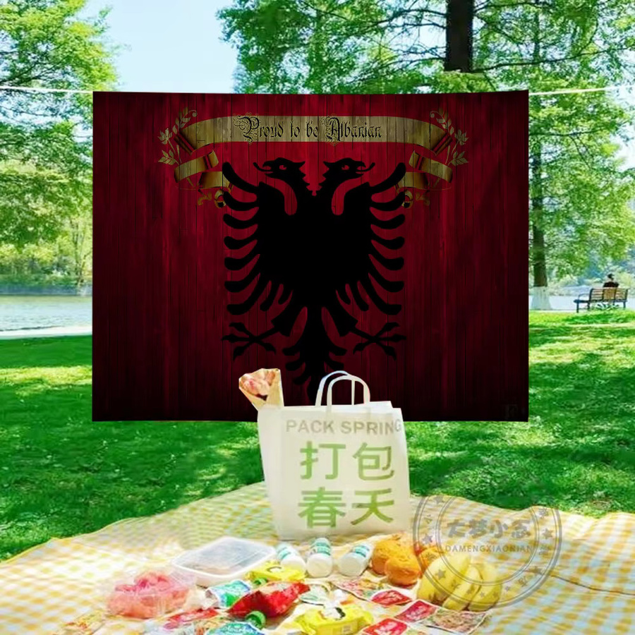 Rastar Albanien-Flagge als rechteckiges Textil-Banner in Rot für Partys und Werbung, B/H: 70 x 50 cm - Bild 3