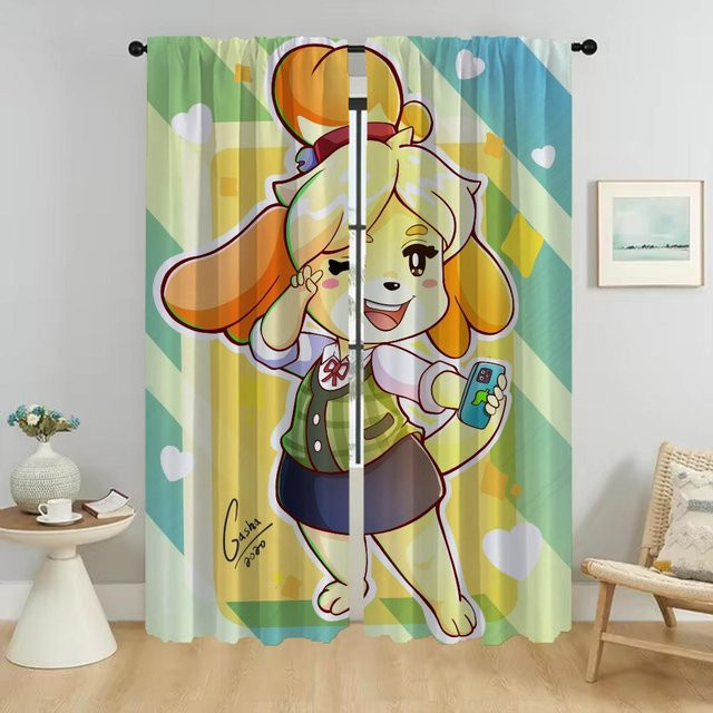 2er-Set Elegante Animal Crossing Fenstergardinen aus Tüll, Semi-transparent, Mehrfarbig, Breite: 50 cm, Höhe: 70 cm - Bild 1