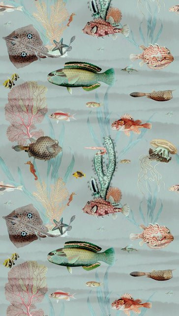 Livingwalls Fototapete Fische maritim bunt in Blau Rosa B/L: 280 x 159 cm - Bild 1