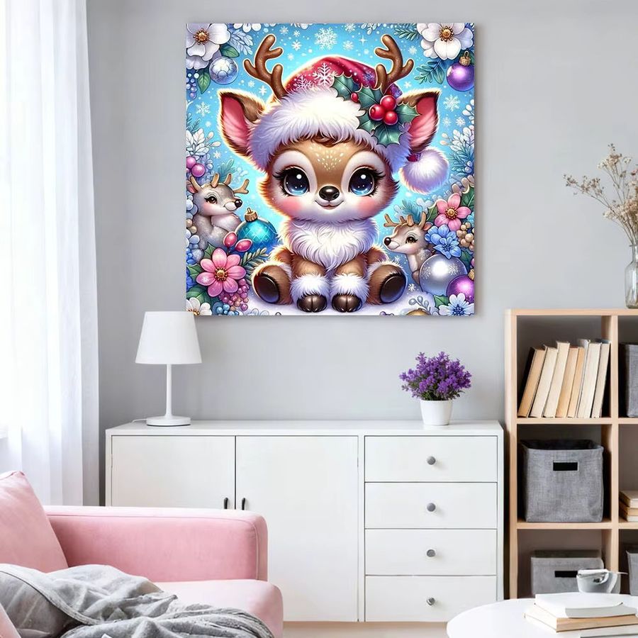 HUACAN Diamantmalerei Hirsch im Winter als Wanddeko mit runden Bohrern für Weihnachten und Mosaik-Kreuzstich - Bild 3