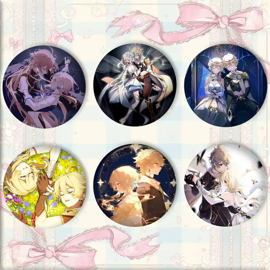 Anime Genshin Impact Aether X Lumine Abzeichen Runde Kunstbrosche, Unisex - Bild 2
