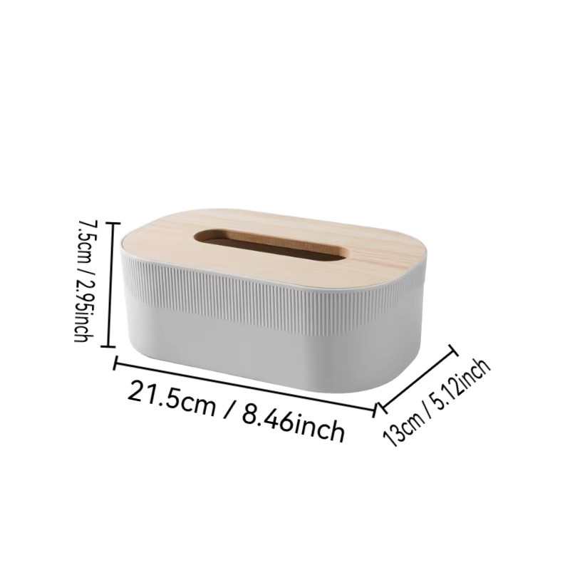 Minimalistische Taschentuchbox mit Holzdeckel in Weiß und Grün, Organizer für Wohnzimmer und Desktop aus Kunststoff und Holz, B/T/H: 21,5 x 7,5 x 17,5 cm - Bild 2