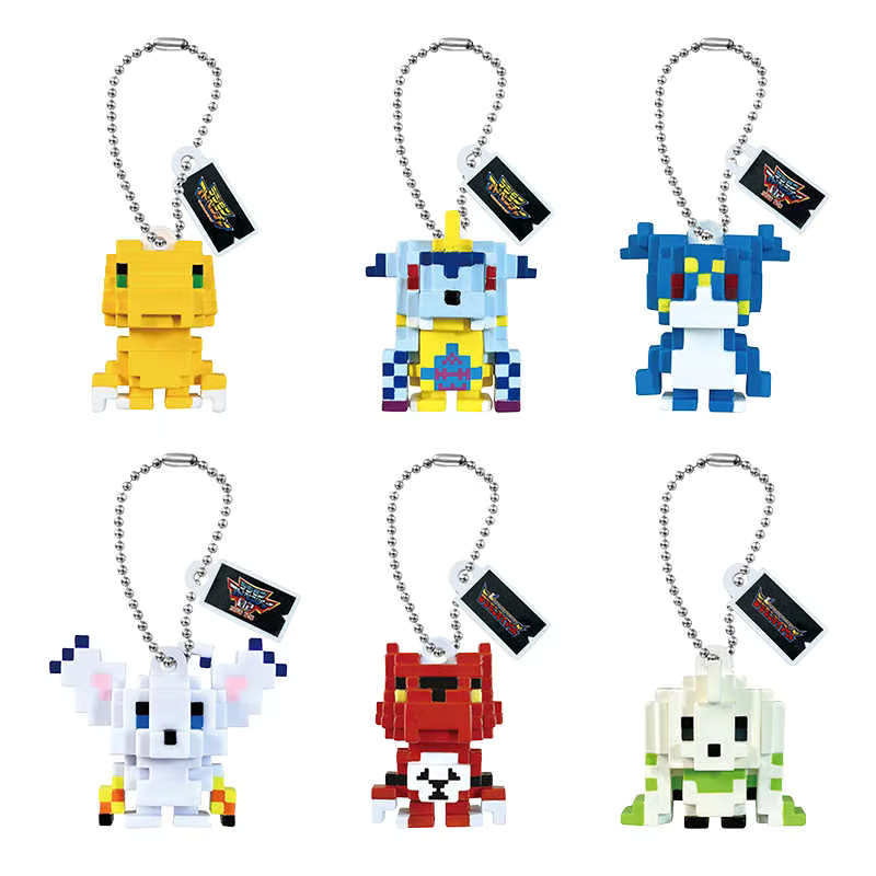 Bandai Digimon Gashapon Pixel-Style Schlüsselanhänger, Agumon Gabumon Veemon Gatomon, Einzelfigur - Bild 1