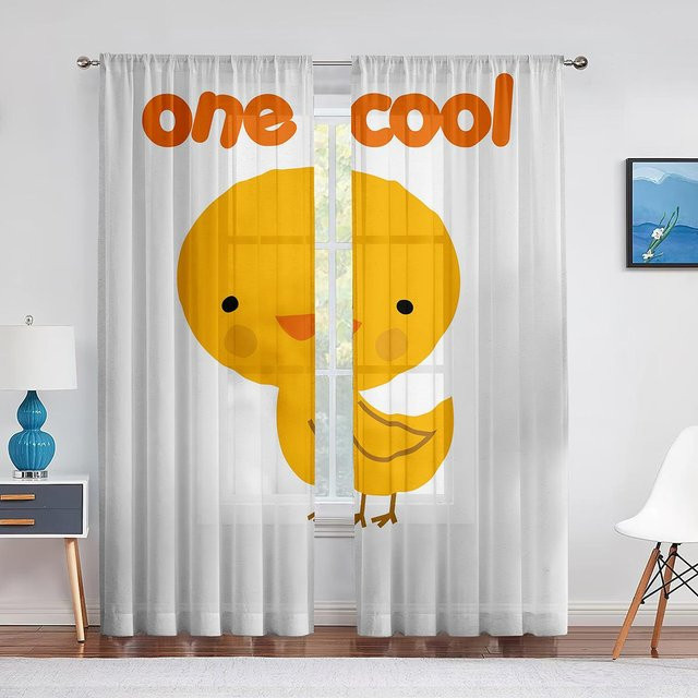 Super Six Transparentes Voile Vorhang mit Cartoon Tier Motiv Mutter Ente und Babys, Weiß, Breite: 100 cm, Höhe: 250 cm - Bild 1