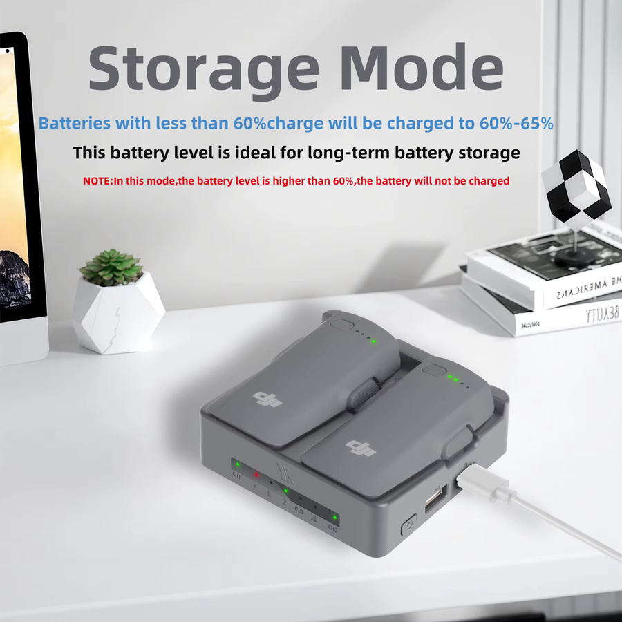 Butler Power Bank Lade Hub für DJI NEO 2 Drone, Ladegerät für 2 Batterien, Grau - Bild 3