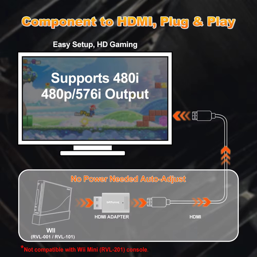 Bitfunx Mini Video Audio Adapter YPBPR auf HDMI Konverter für PAL NTSC Wii Spielekonsolen - Bild 2