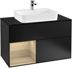 V&B Finion Waschtischunterschrank mit LED-Beleuchtung und offenem Regal in Blau Lackiert, Breite: 100 cm - Bild 1