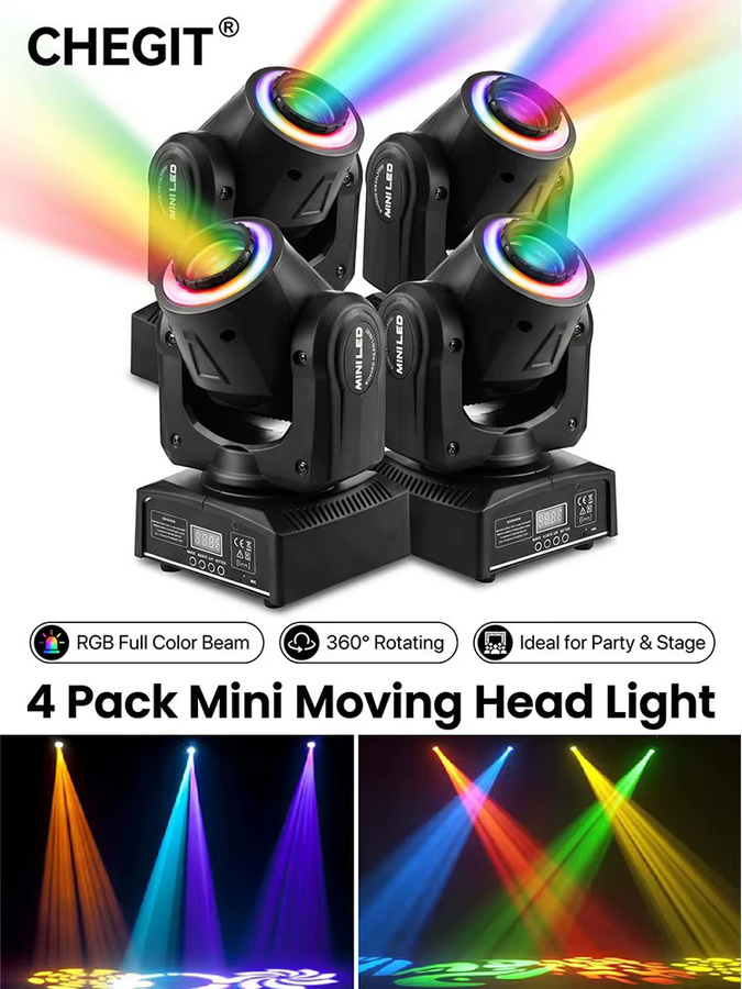 CHEGIT Mini LED Moving Head Light 80W RGB Beam mit 8 Mustern, DMX512, Soundaktiviert und Auto-Run, Schwarz - Bild 5
