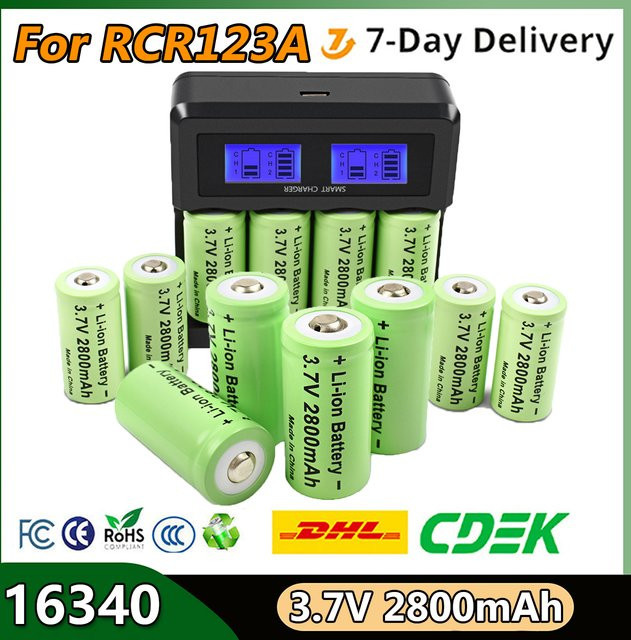 Turpow 16340 CR123A Li-Ionen-Akku mit 2800 mAh und LCD-Ladegerät für Überwachungskameras - Bild 1
