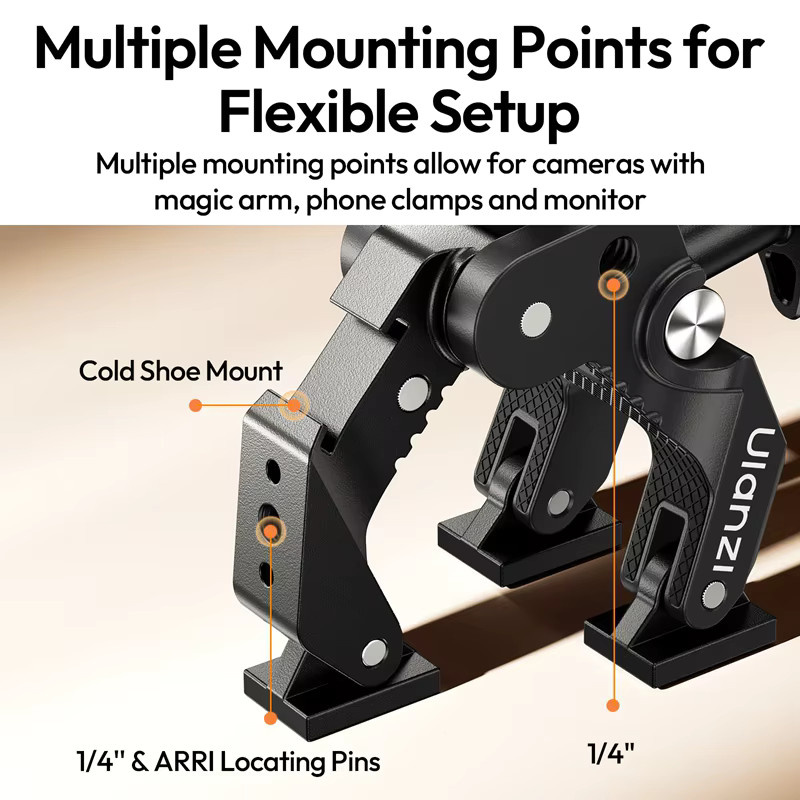 Ulanzi CO78 Magic Arm Kit in Schwarz mit 3-Klauen-Superklemme, 2-teiligem Magic Arm und Handyhalterung für die Fotografie - Bild 4