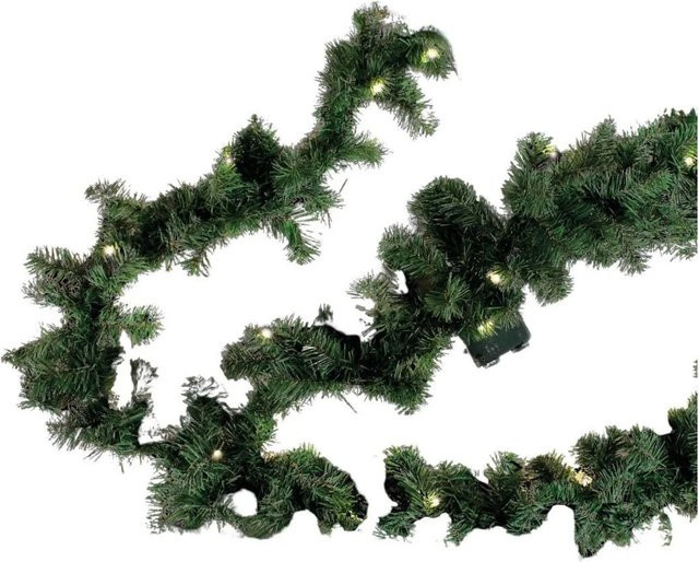 Lex Weihnachtsgirlande für Außen und Innen mit 70 warmweißen LED, 5,4m, Grün, Batteriebetrieben mit Timer - Bild 1