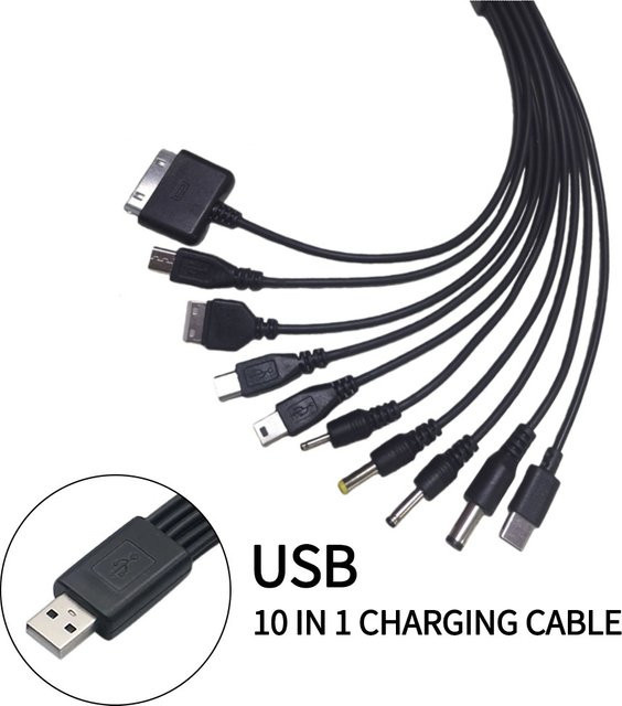 10-in-1 Multifunktions-USB-Datenkabel Schwarz mit USB-A und USB-C Anschlüssen für Samsung und Xiaomi - Bild 1
