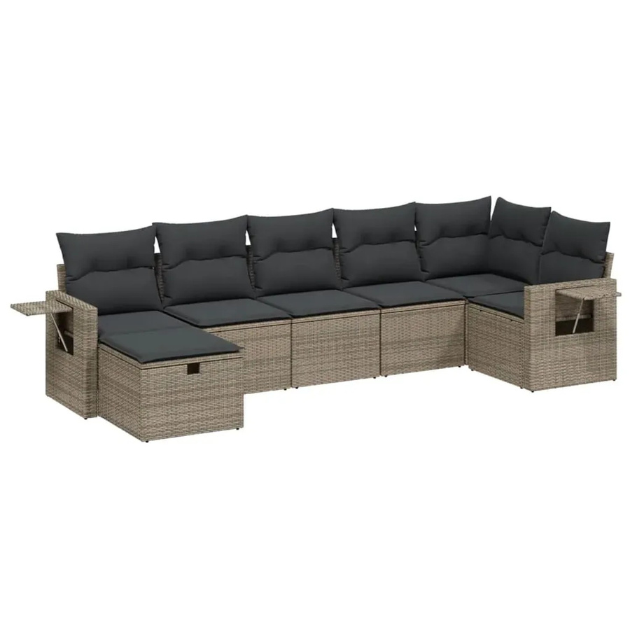 vidaXL 7-tlg. Garten-Sofagarnitur in L-Form aus Poly Rattan mit Kissen in Grau - Bild 2