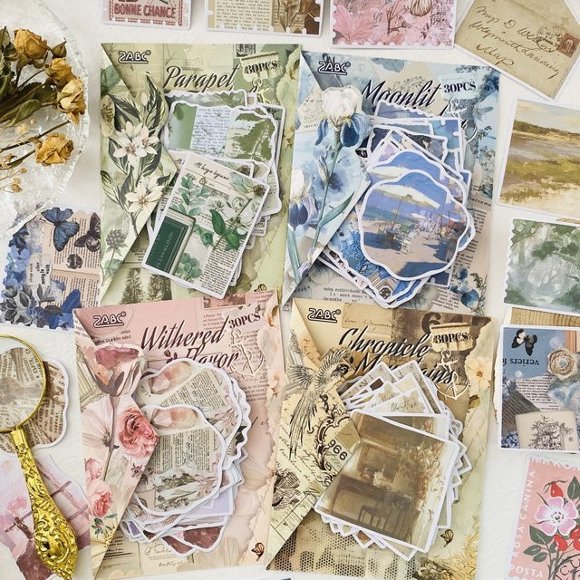 Journamm 30 Stück Vintage Aufkleber aus Papier in Multicolour für Scrapbooking, Junk Journal und Planer - Bild 1