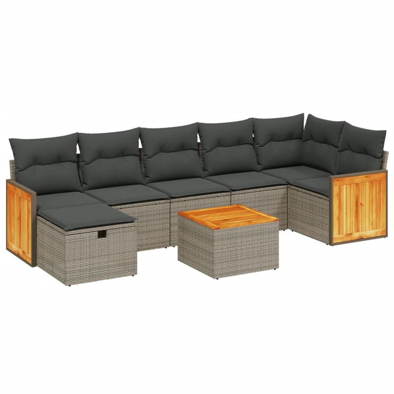 vidaXL 8-teilige Garten-Sofagarnitur in L-Form aus Poly-Rattan in Grau mit Kissen und Metallgestell - Bild 4