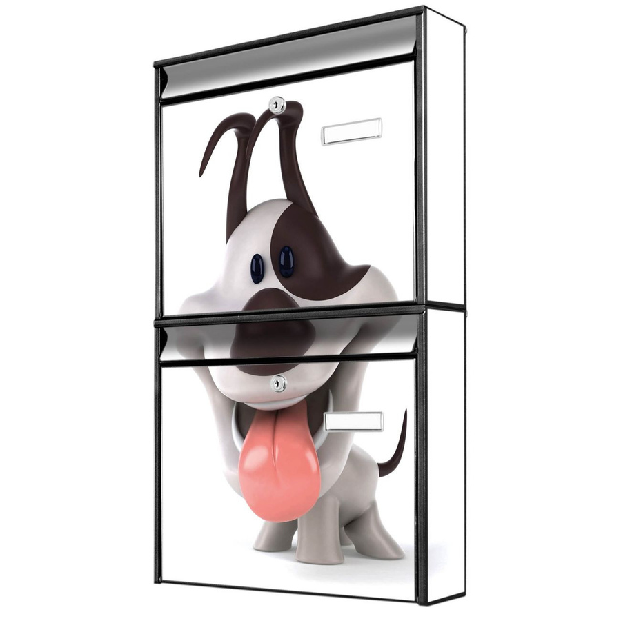 banjado Burg Wächter Briefkastenanlage für Mehrfamilienhäuser, schwarz, mit Comic-Hund Motiv, B/H/T: 36,2 x 64,5 x 10 cm - Bild 1