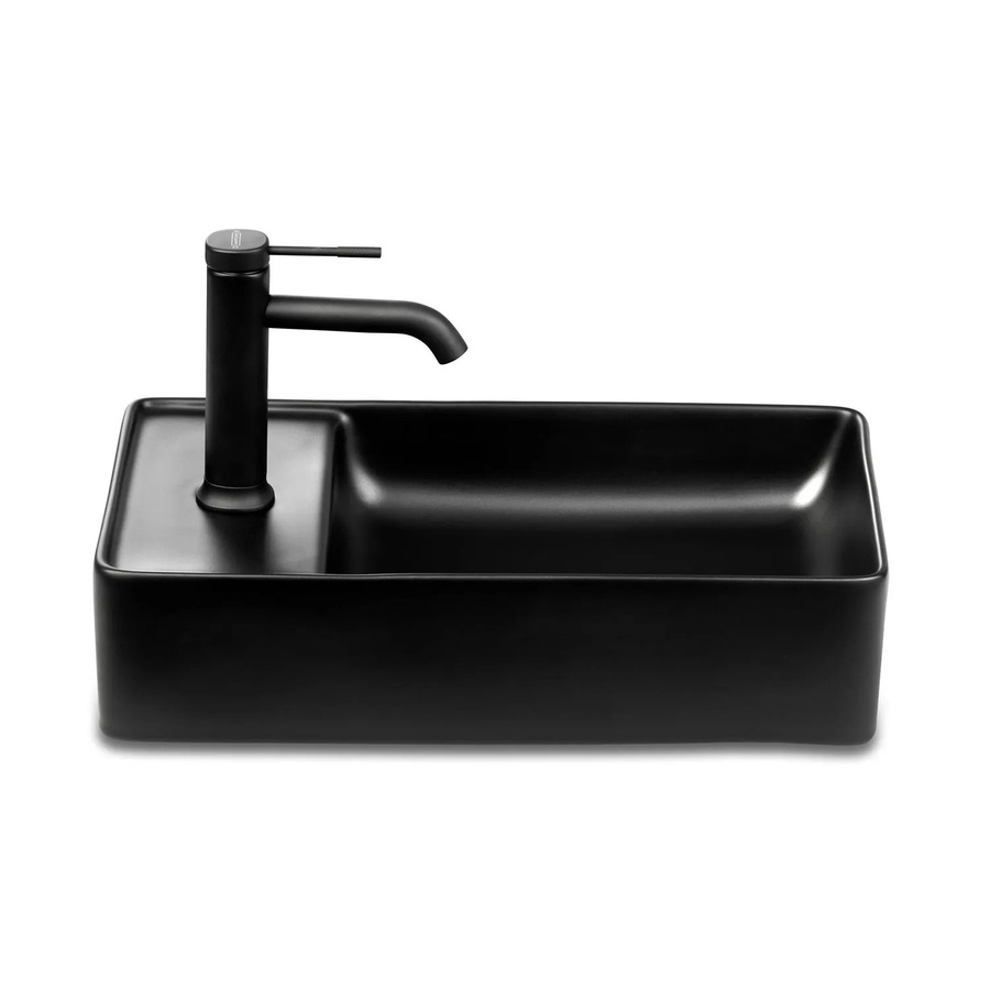 Stilform SOHO 2.0 Gäste WC Waschbecken aus Keramik in Schwarz Matt mit Hahnloch für Wandmontage oder Aufsatzmontage, B: 46 cm, T: 25 cm, H: 12 cm - Bild 2