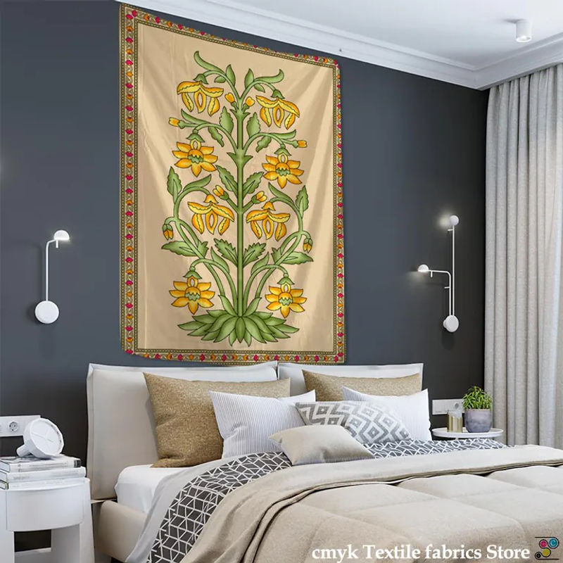 Super Six Wandteppich Mandala Blumen Boho Design Beige B: 95 cm, H: 70 cm - Bild 4