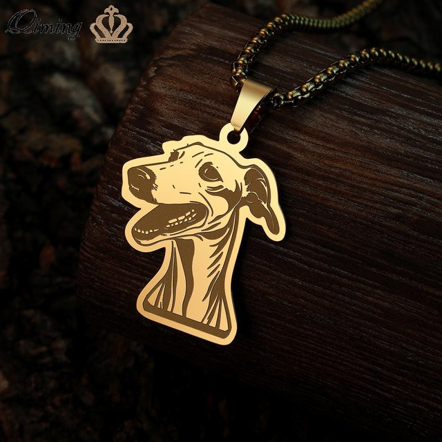 QIMING Halskette mit Windhund-Anhänger, Edelstahl, Gold, Unisex - Bild 1