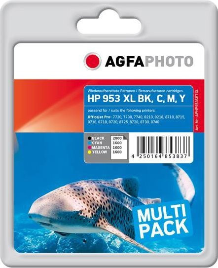 AgfaPhoto Tintenpatronen-Set APHP953SETXL für HP Officejet Pro 8210, ersetzt HP 953XL, Farben: Schwarz, Cyan, Magenta, Gelb - Bild 1