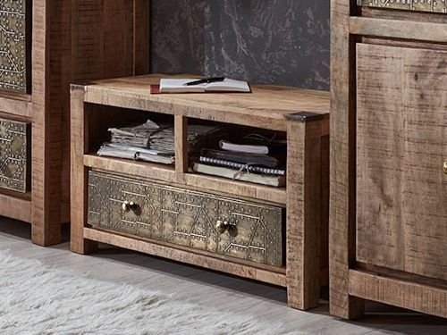 Garderobenbank vito CURL aus Mango Holz in Braun und Orange mit Schuhregal, B/T/H: 90 x 40 x 40 cm - Bild 1