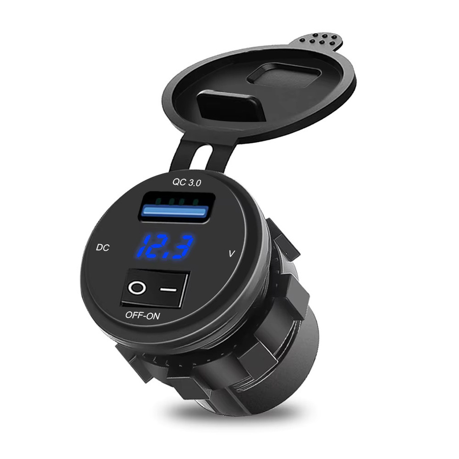 Kankeirr 18W QC3.0 USB-Autoladegerät mit LED-Voltmeter und EIN/AUS-Schalter, wasserdichte USB-Steckdose für Auto, ATV, Boot und Motorrad, Schwarz - Bild 2