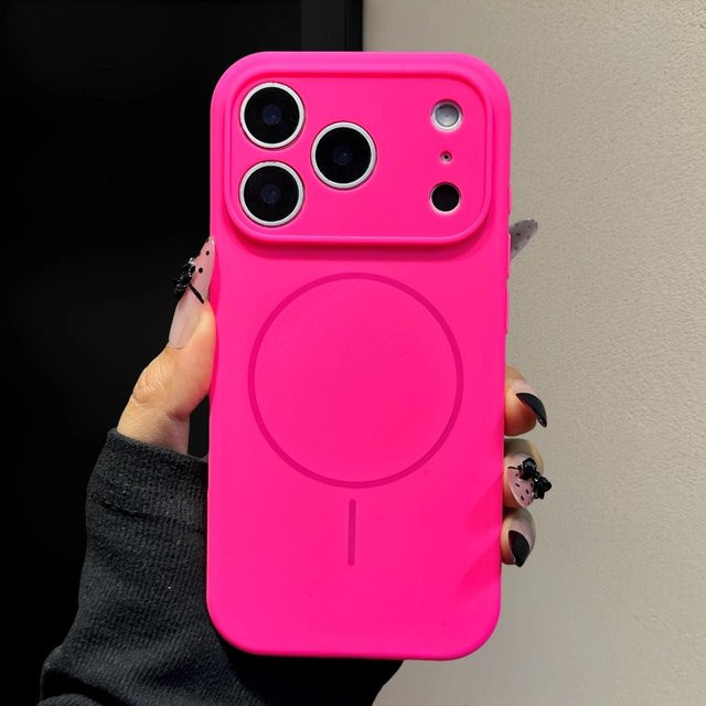 Magnetische Silikon Schutzhülle für Apple iPhone 13 bis 17 Pro Max Plus in Pink mit fluoreszierendem Design - Bild 1