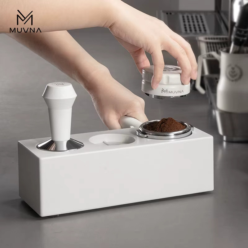 MUVNA Espresso-Verteiler und Tamper mit Edelstahlboden für professionelle Barista-Kaffeewerkzeuge, Weiß/Schwarz - Bild 2