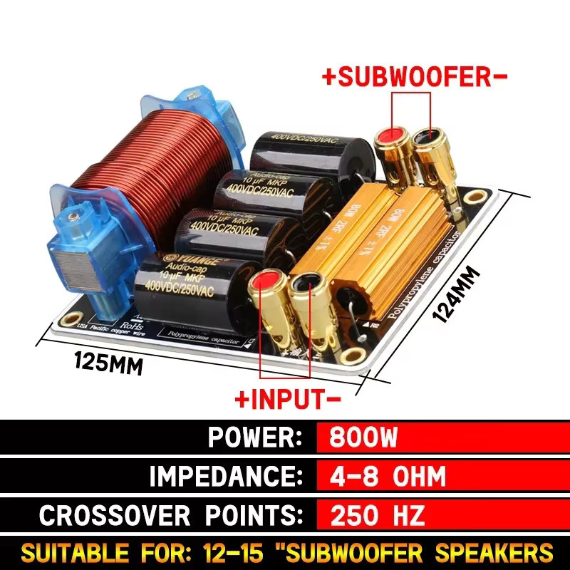 WMAT DJ15 Subwoofer-Crossover für 12-15 Zoll Lautsprecher, 800 W 250 Hz für Bühnensysteme, Pro KTV und Theater-Audio, Schwarz/Mehrfarbig - Bild 5